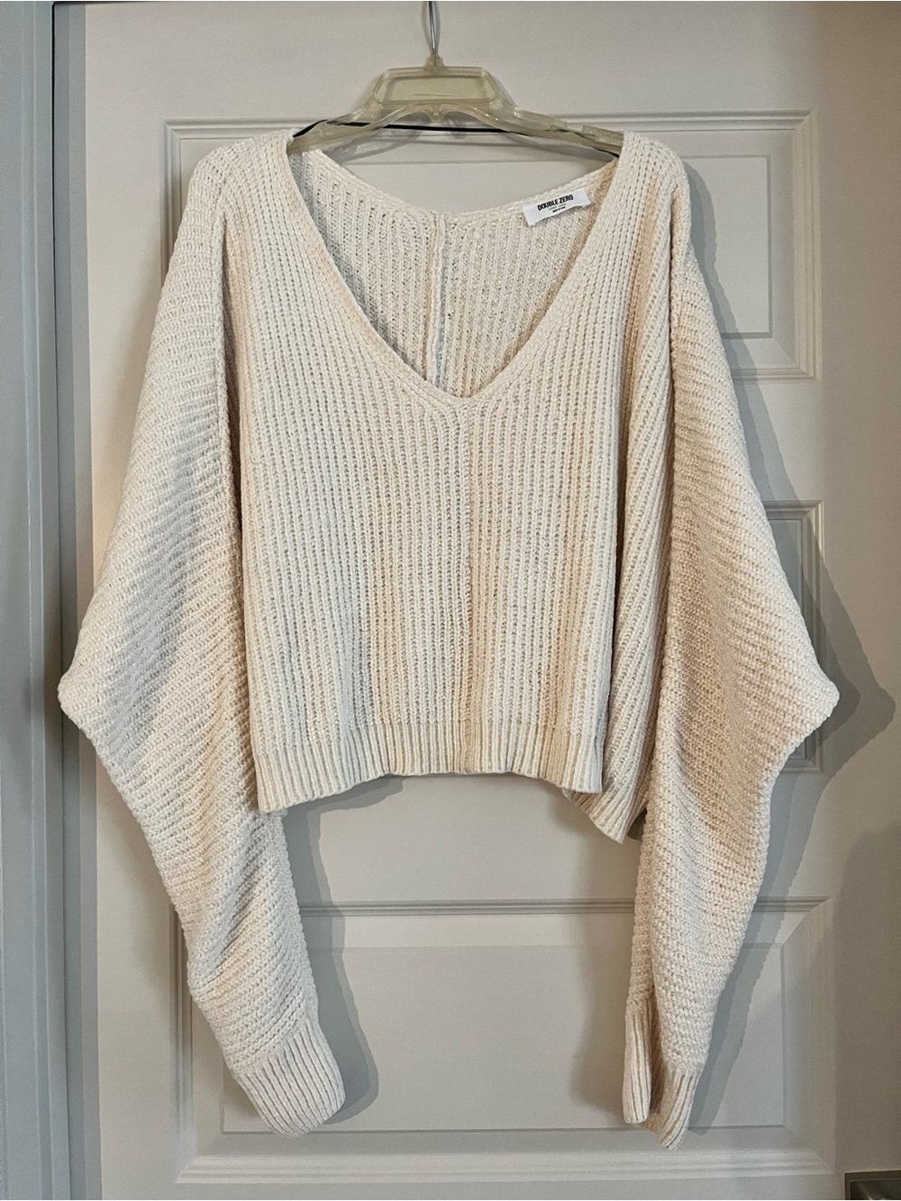 Double Zero Cream V-Neck Cropped Knit Sweater